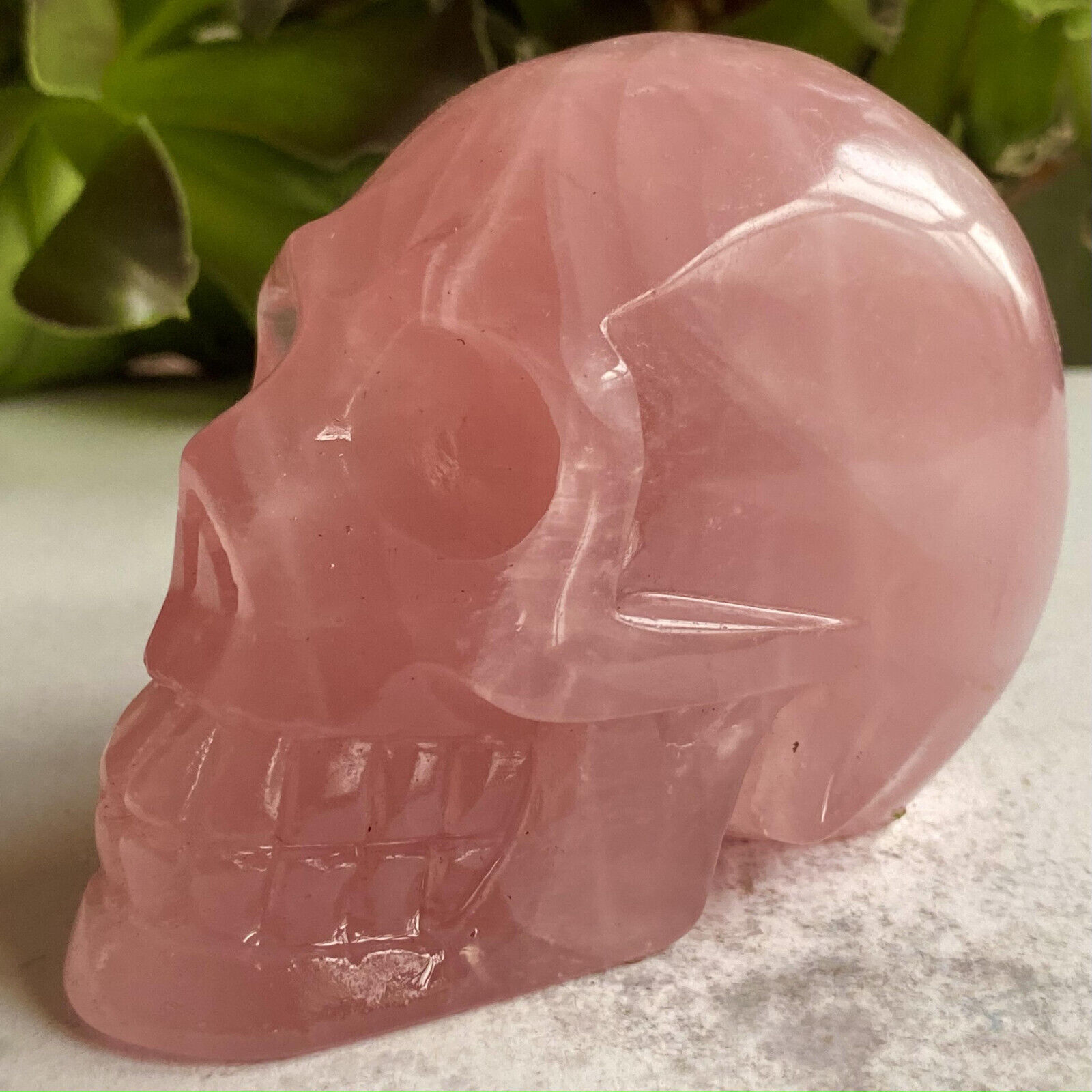 470G Natural pink Quartz powder Crystal Skull hand carved