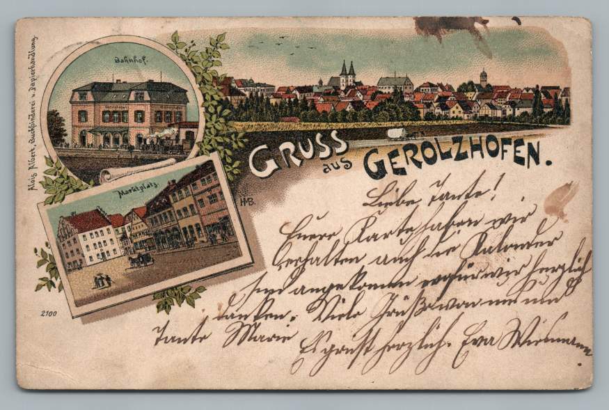 Gruss aus Gerolzhofen AK Multiview Banhof Postcard Schweinfurt Bavaria 1899