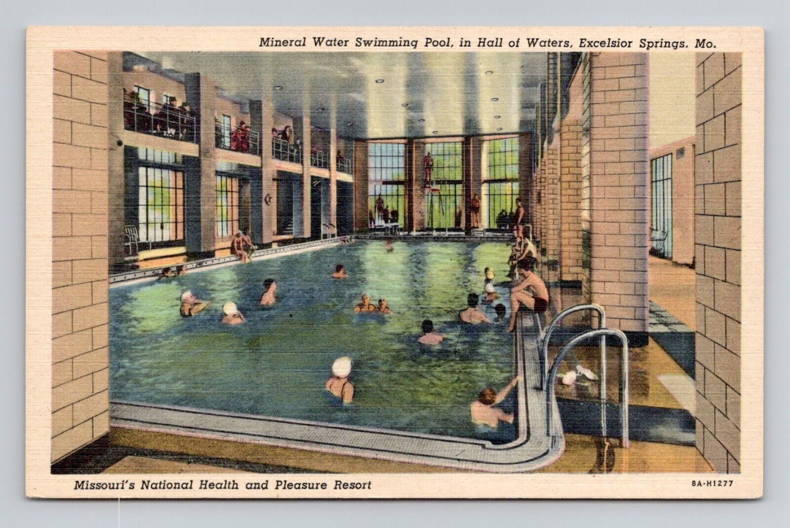 Postcard Indoor Swimming Pool in Excelsior Springs Missouri, Vintage Linen A6