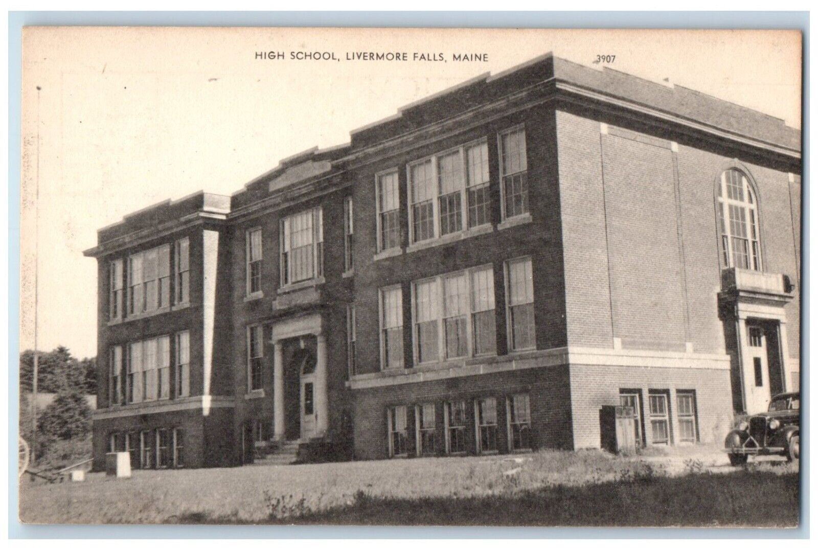 c1910's High School Building Cars Livermore Falls Maine ME Antique Postcard
