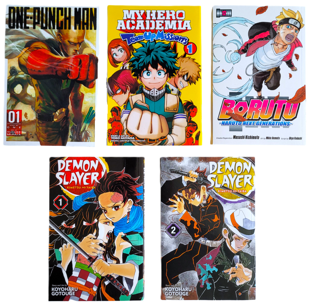 Manga Mixed Lot 5 NEW UNREAD BOOKS Assrtd Titles Demon Slayer One Punch My Hero