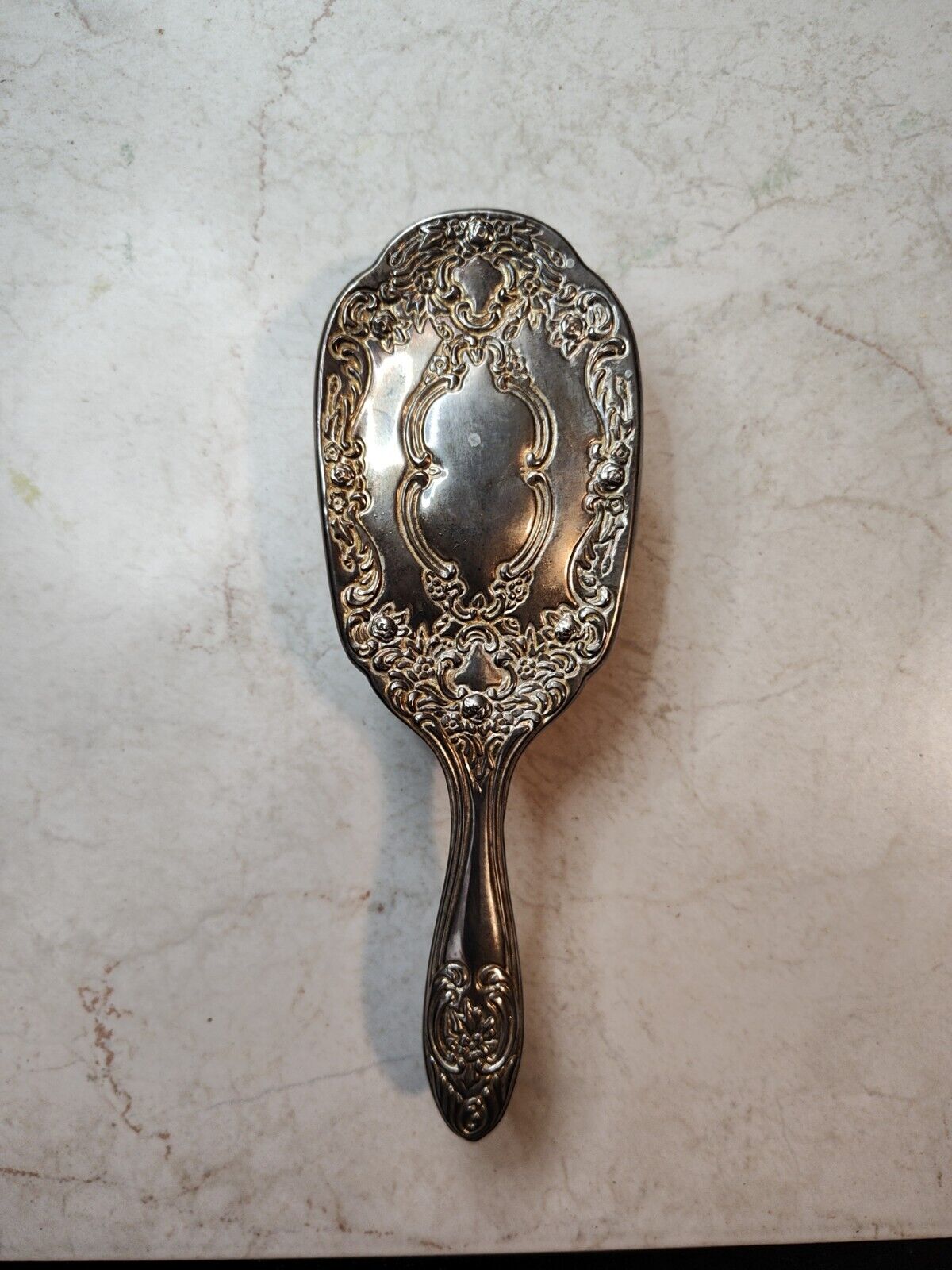 Ornate Silver Hairbrush Vintage Decorative Victorian Vanity Hair Brush