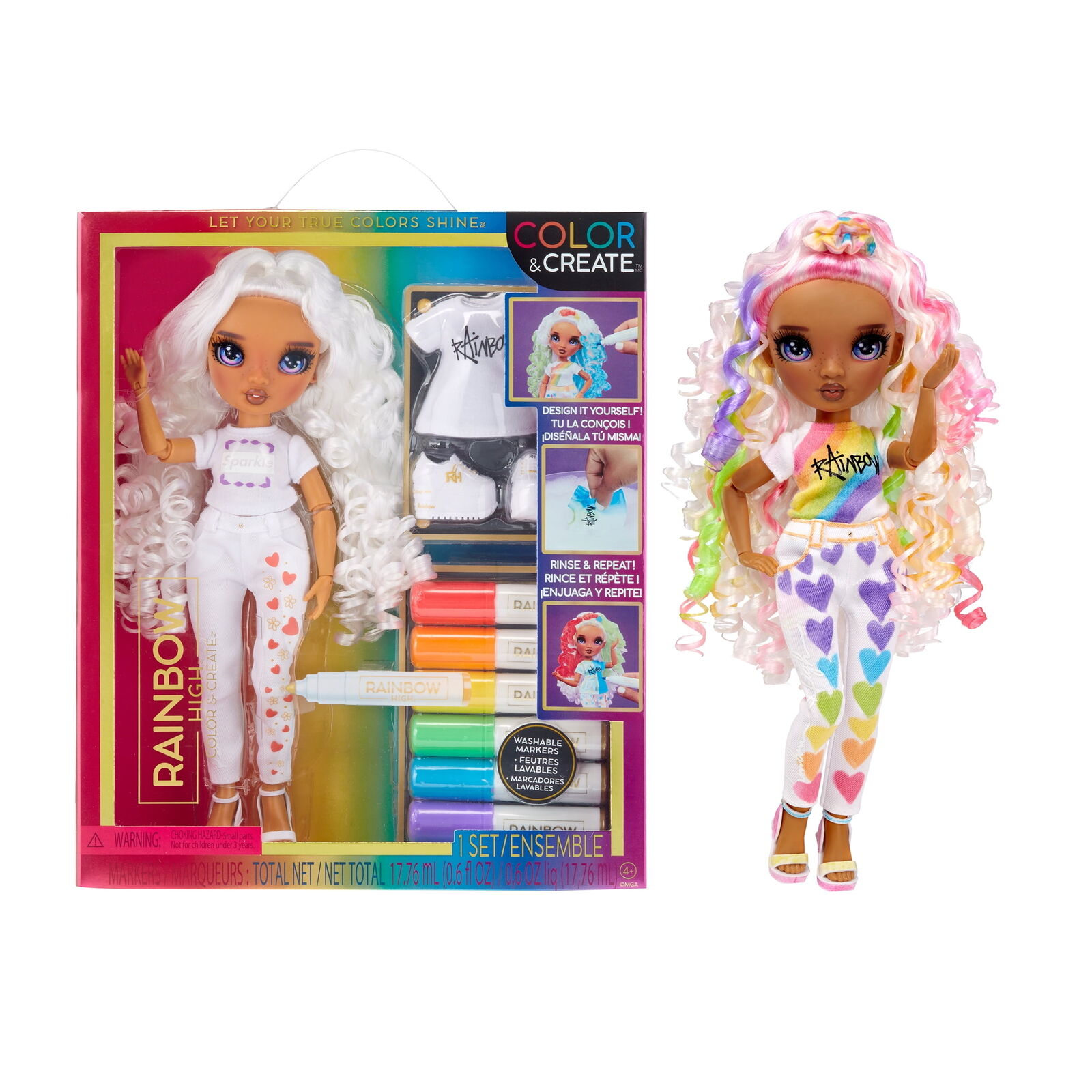Rainbow High Color & Create Fashion DIY Doll with Washable Rainbow Markers