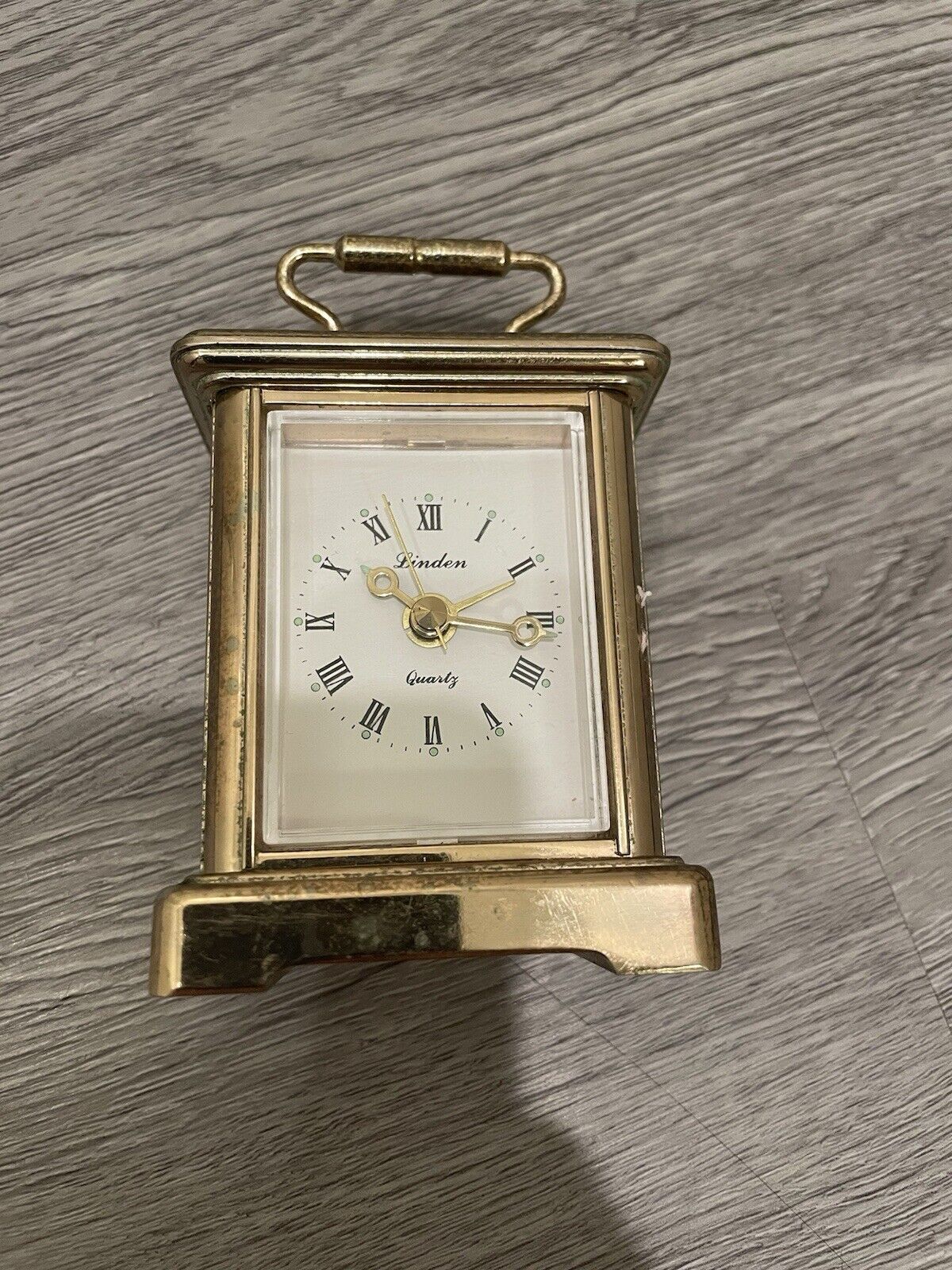  Vintage Linden Brass Glass Office Desk Clock with alarm