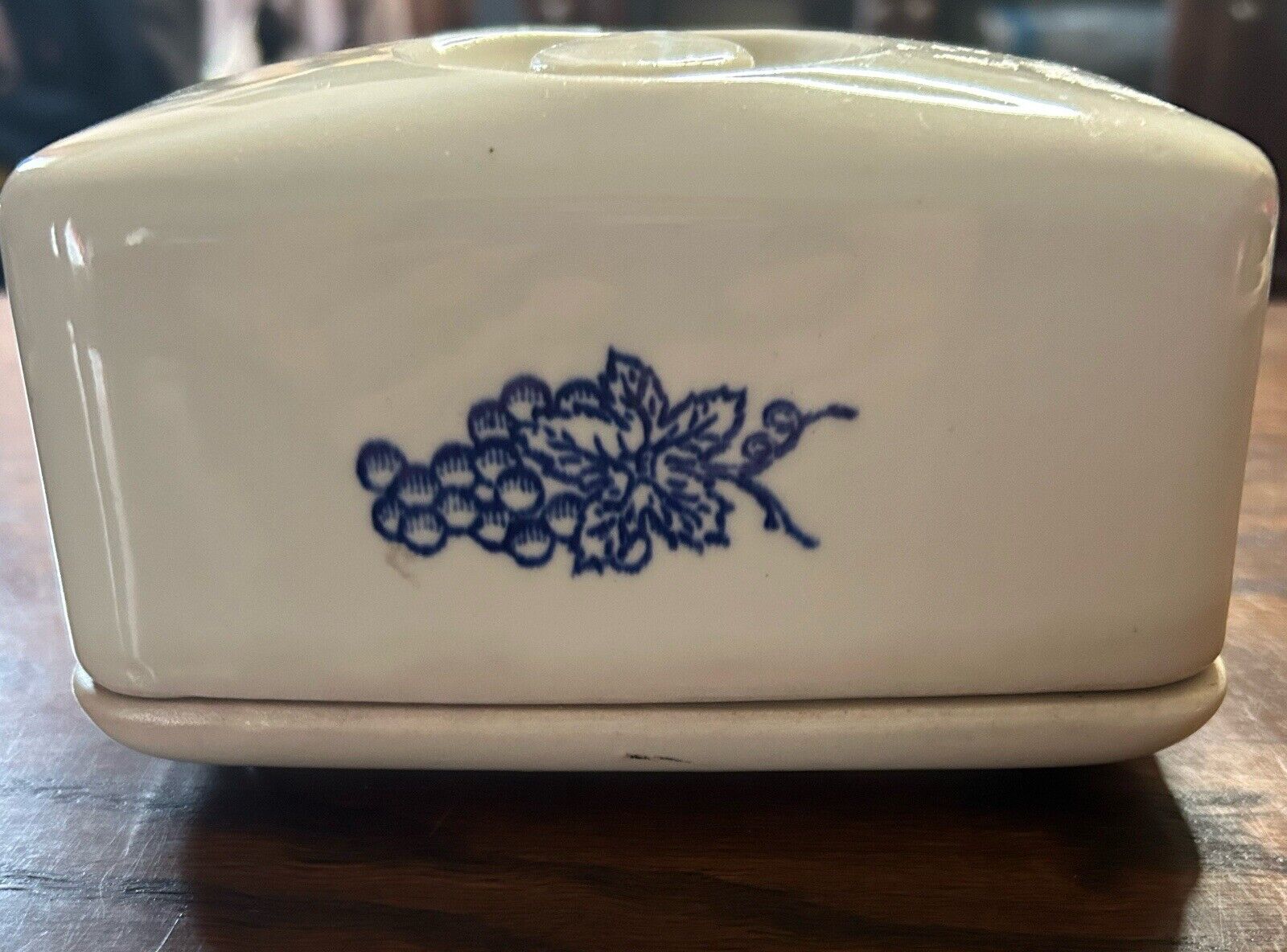 Vintage Oxford Ware Covered Butter Dish Made In USA Blue Fruit Pattern