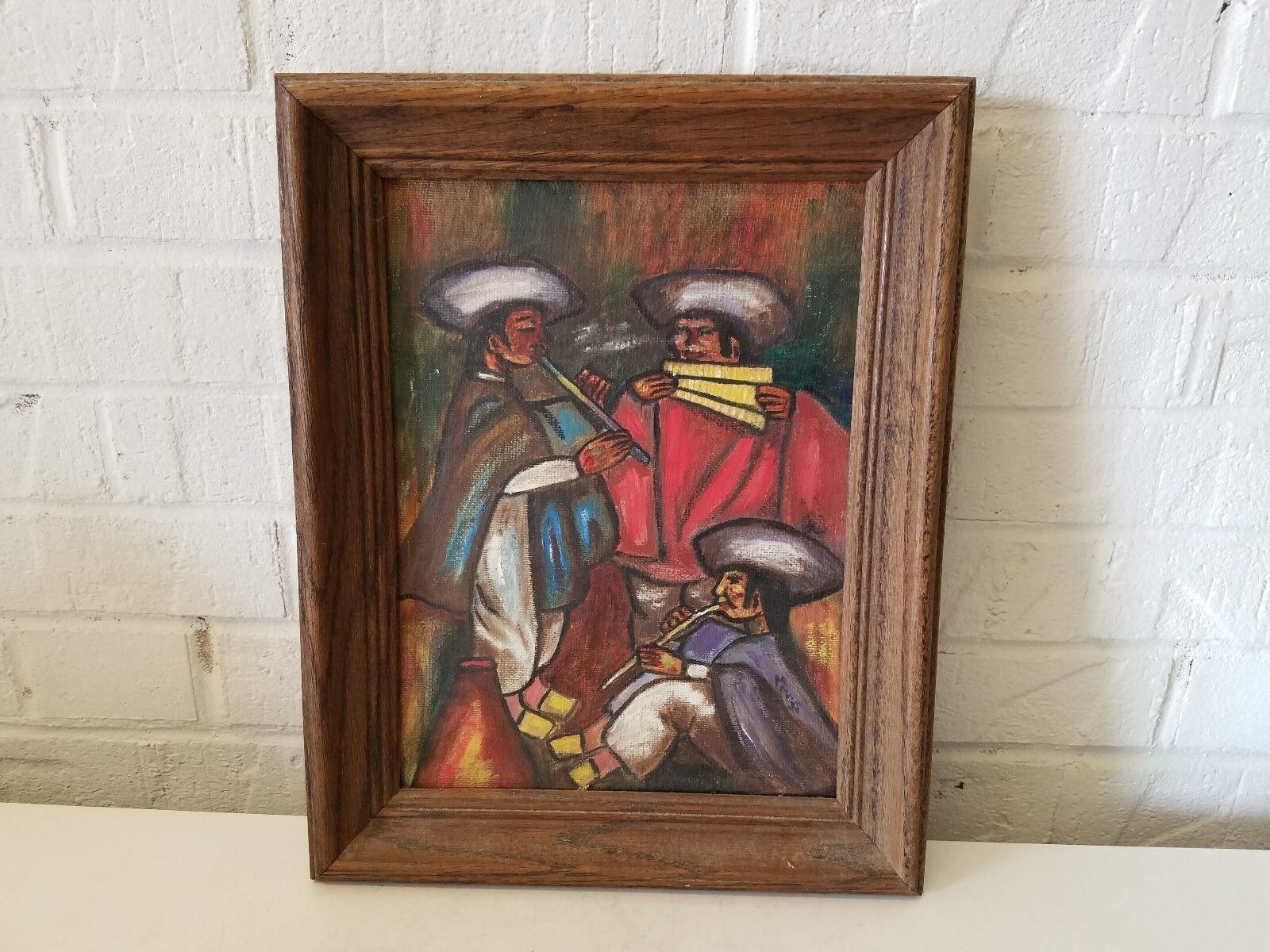 Vintage Ecuadorian Mariachi Band Double Sided Framed Painting