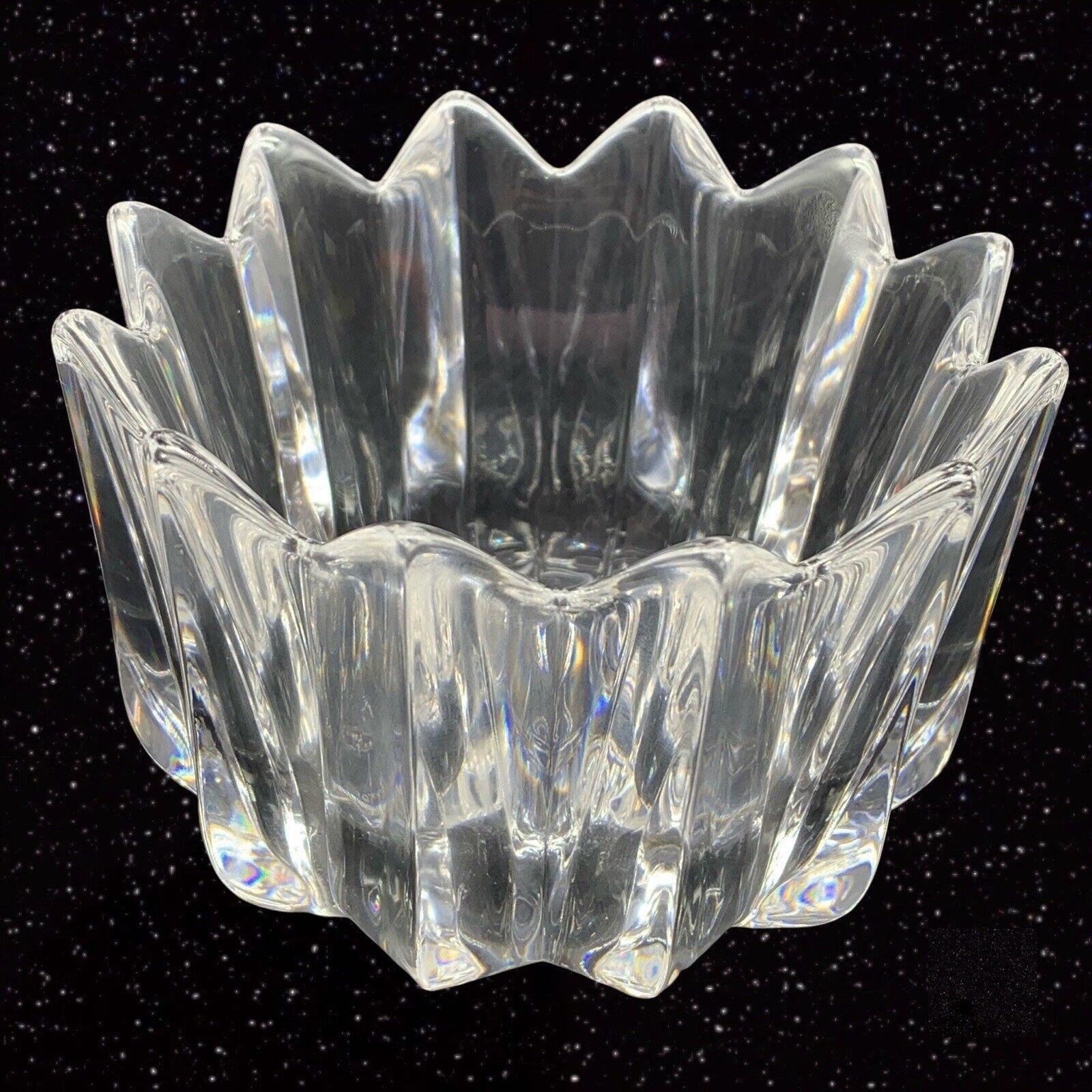 Vintage Orrefors Art Glass Fleur Crystal Bowl Marked 3”T 4.5”W