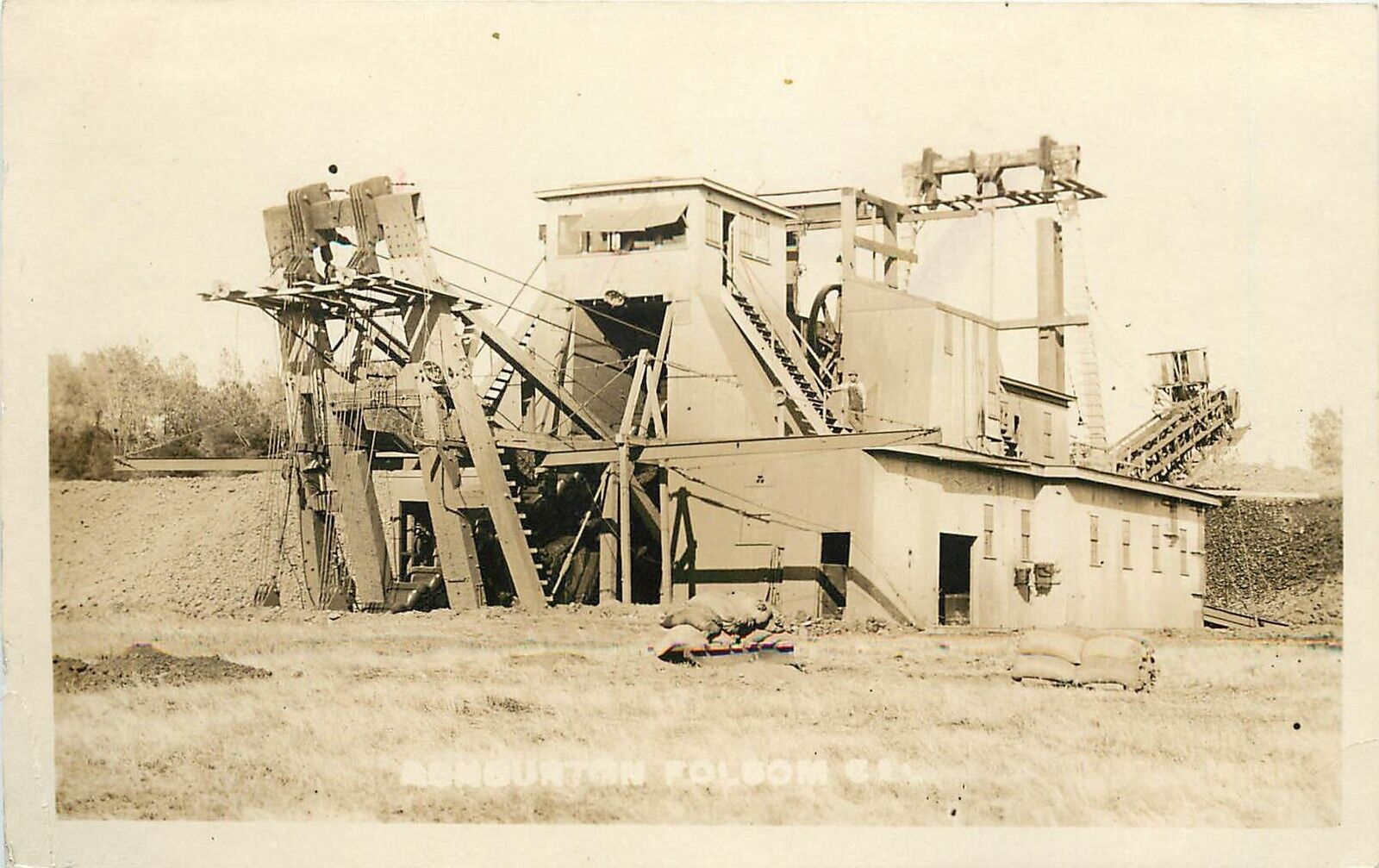 RPPC Postcard Ashburton Gold Mining Dredge Folsom CA Sacramento County