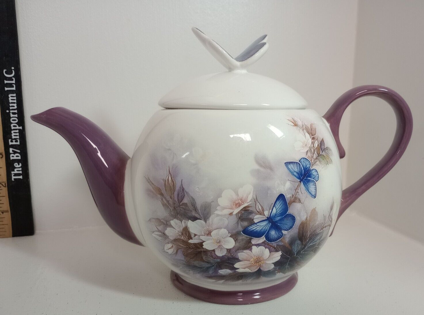 Vintage Teleflora Porcelain Teapot 1990\'s Lena Lici Blossoms and Butterflies