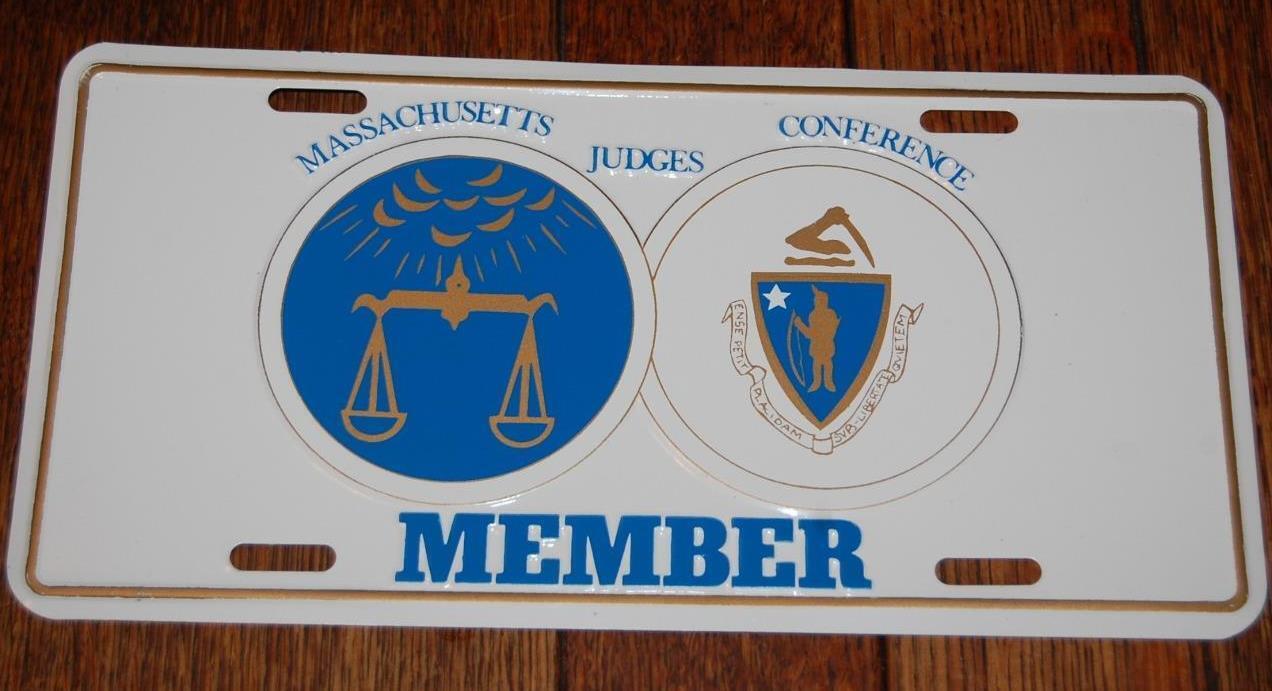 VINTAGE MA. JUDGE CONFERENCE .AUTO VANITY CAR LICENSE PLATE TOPPER METAL SIGN