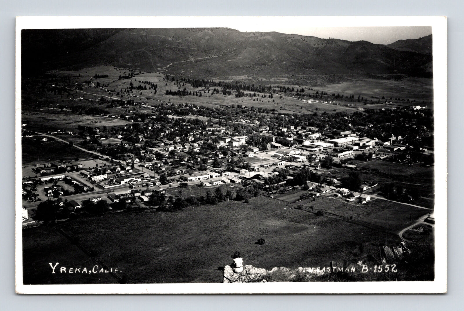 c1947 RPPC EASTMAN PHOTO Aerial View Yreka California CA Real Photo Postcard