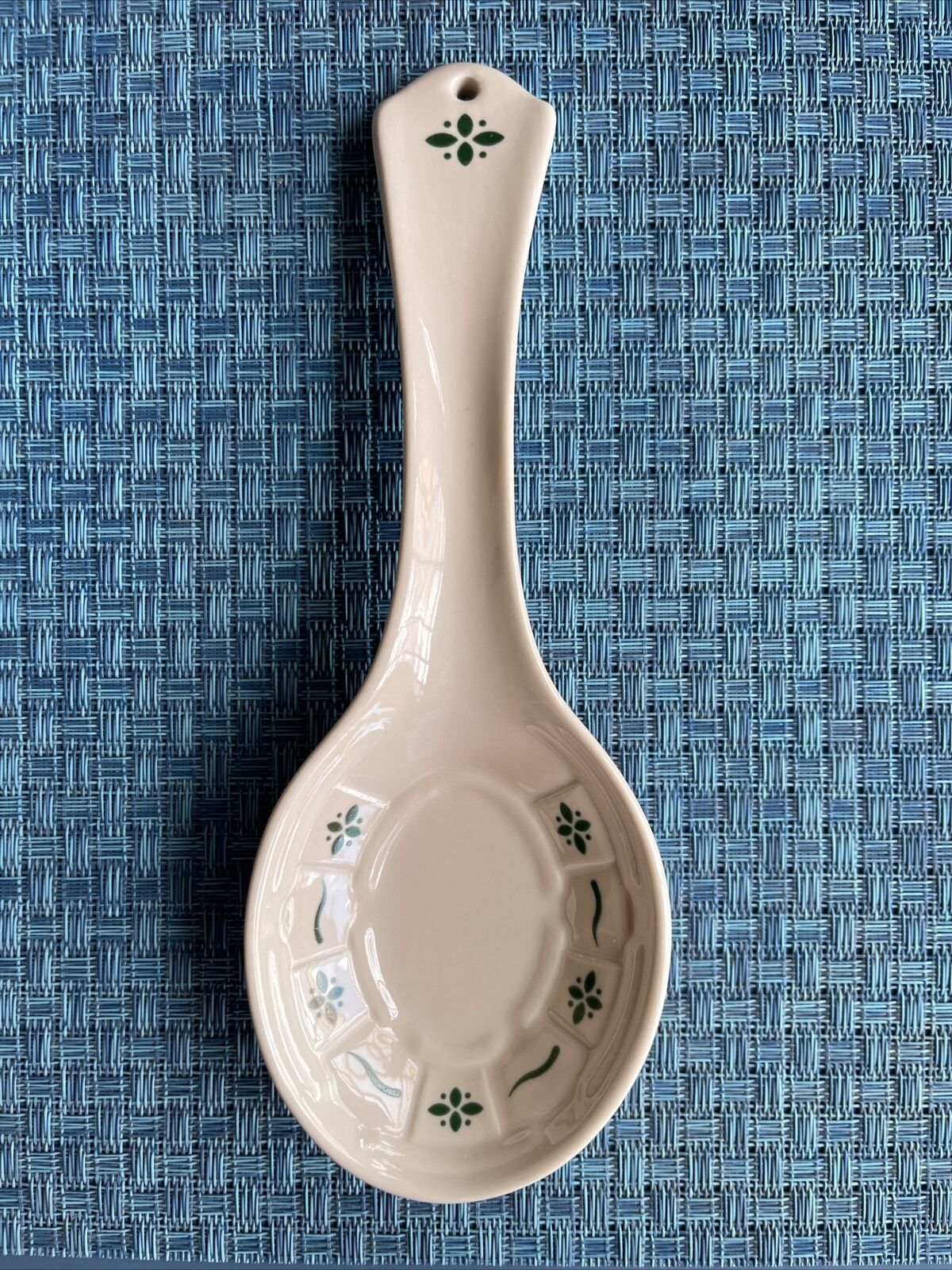 Longaberger Pottery Woven Traditions Classic Green Spoon Rest Unused