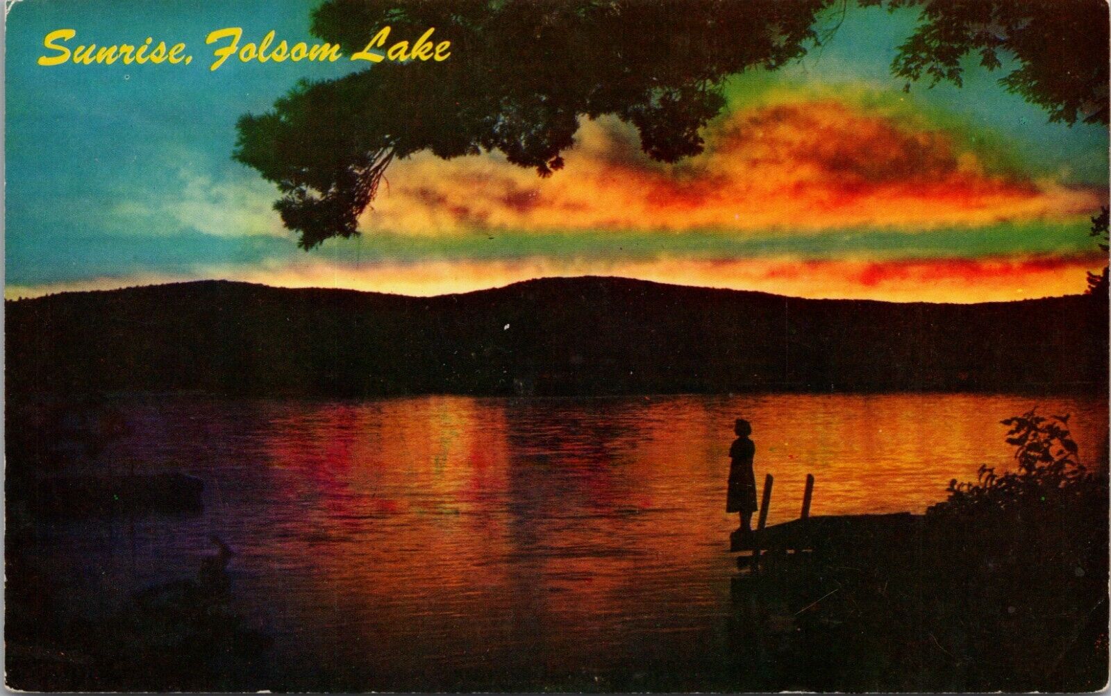 CALIFORNIA ~ Sunrise Over Folsom Lake ~ Vintage Postcard