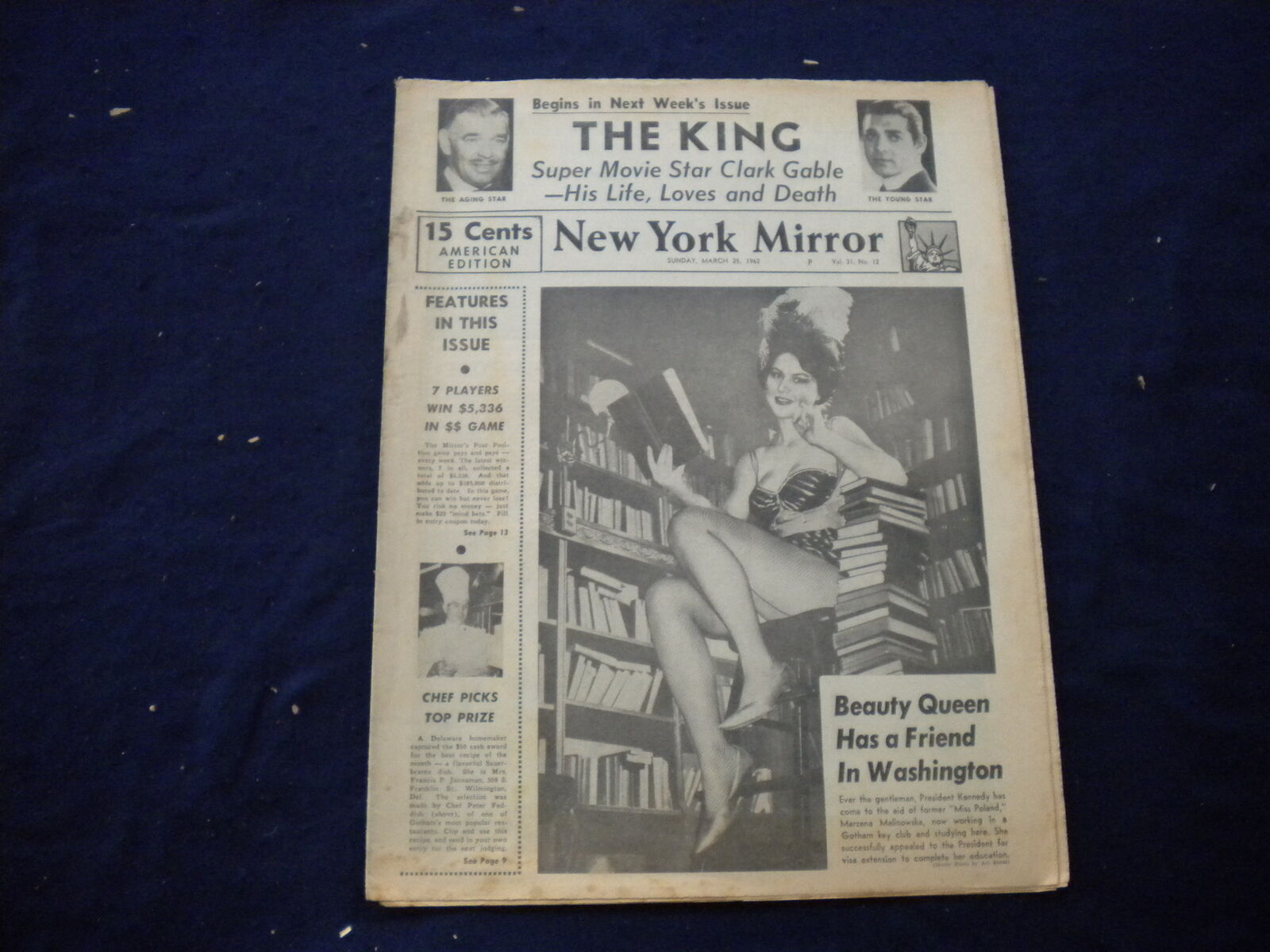 1962 MARCH 25 NEW YORK MIRROR NEWSPAPER - GLORIA TALBOT COVER PHOTO - NP 5999
