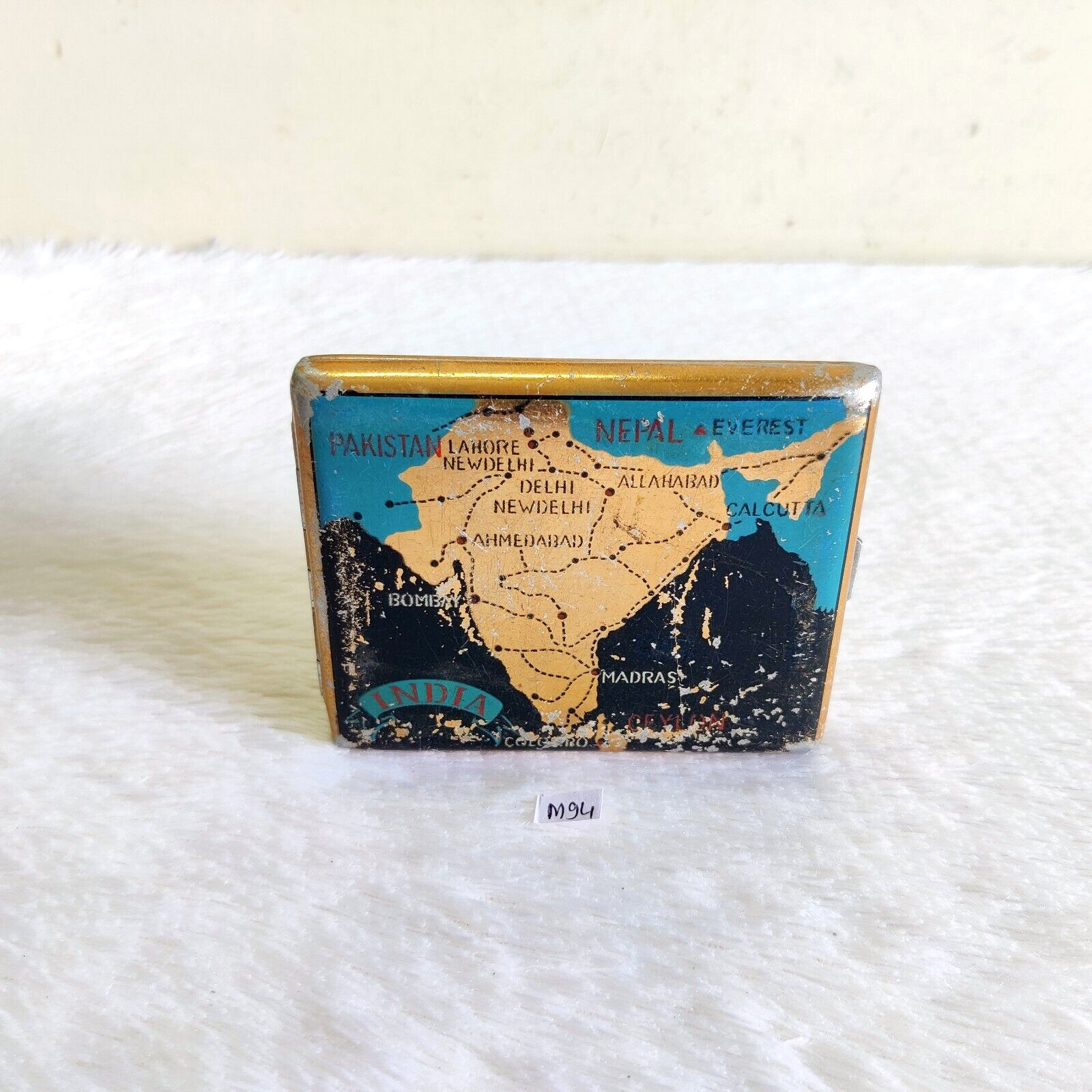 1950s Vintage Pre Independence India Map Graphics Cigarette Case Collectible M94