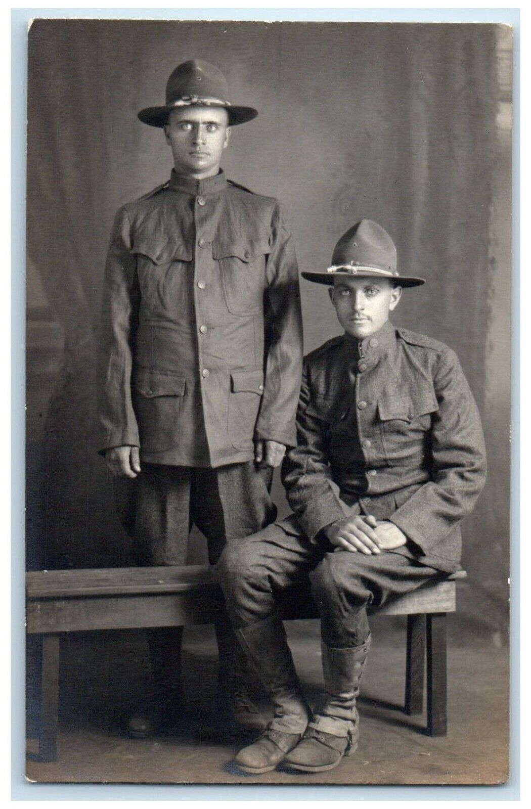c1910's US Army Military Soldiers Studio Portrait RPPC Photo Antique Postcard