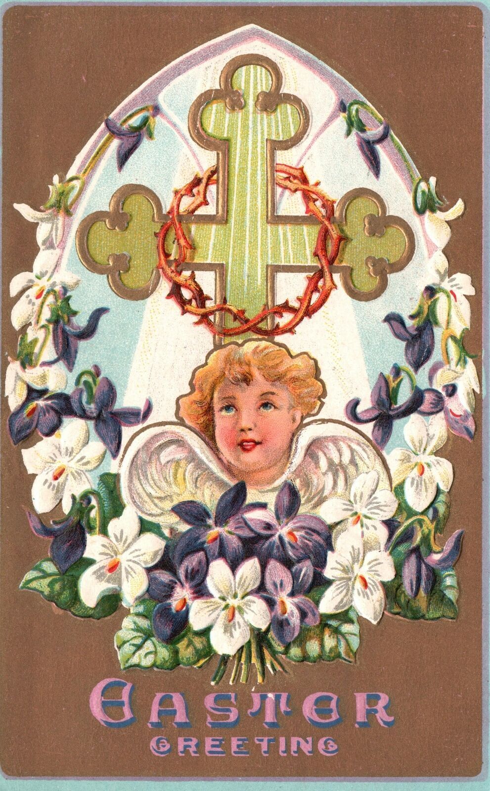 Vintage Postcard Easter Greeting Angel Flowers Holiday Special Celebration Wish