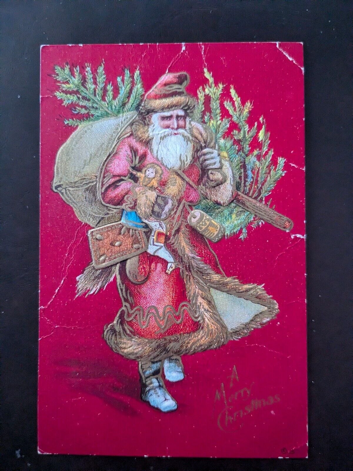 Antique Red Santa Christmas Toys Embossed Vintage Postcard Series 29 Old World