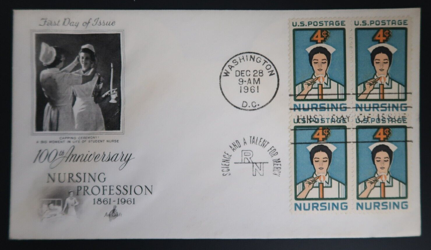 1961 Vintage Envelope 100th Anniversary Nursing Profession First Day of Issue