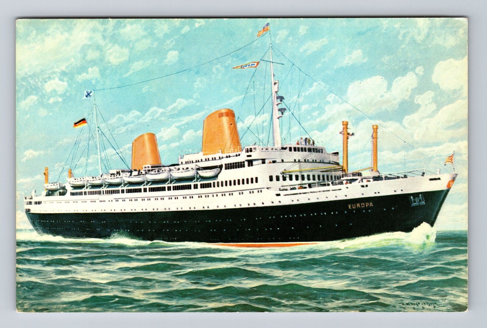 MS Europa Cruise Ship, North German Lloyd, Transportation, Vintage Postcard
