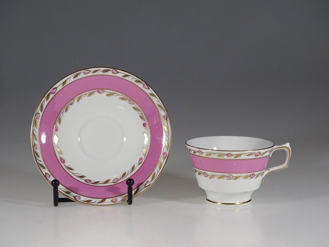 English H.M. Sutherland China Pink & Gold with Pink Roses Cup & Saucer c.1955