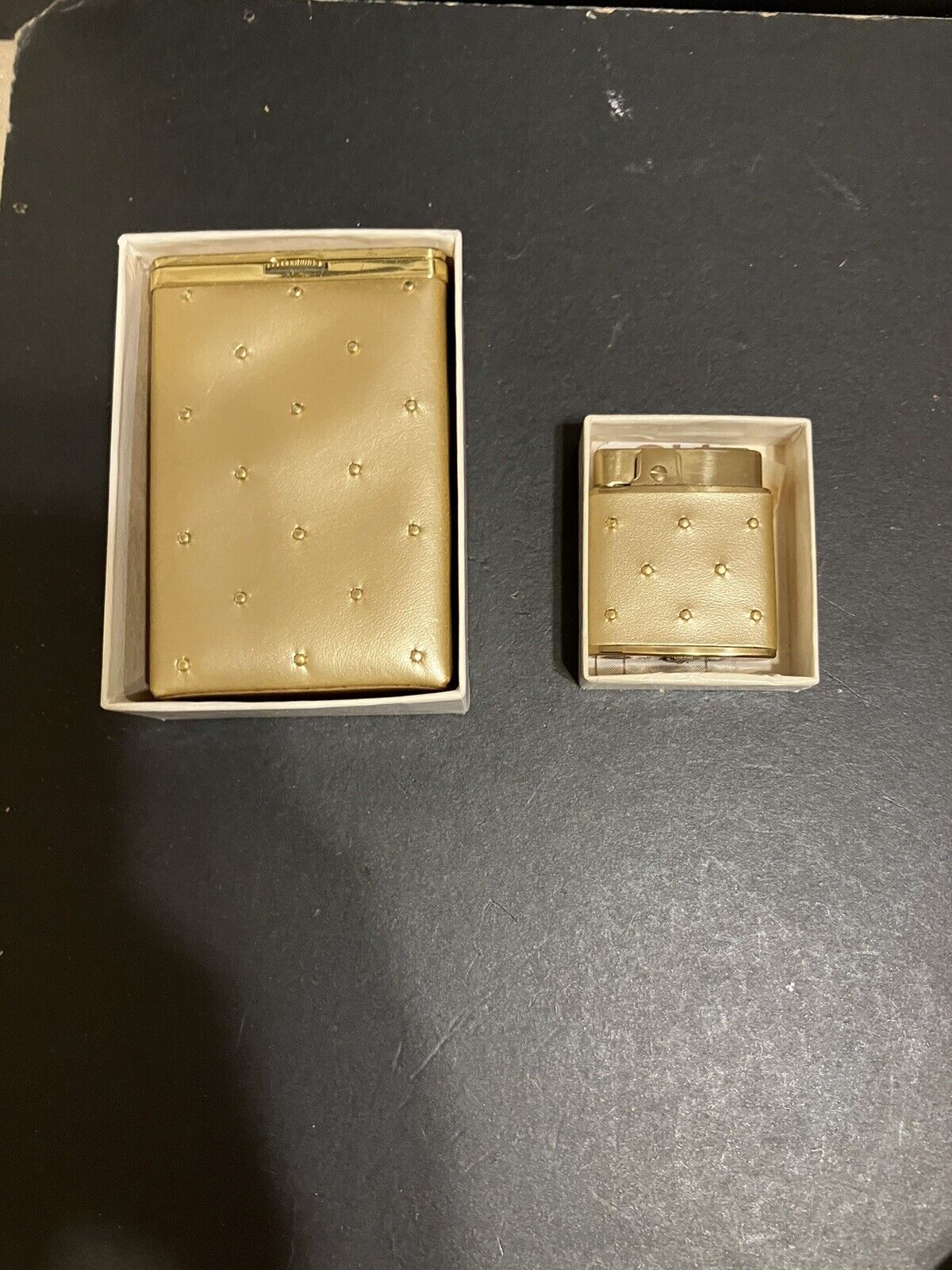 Vintage Princess Gardner Gold Flip Top Cigarette Case w/ Lighter In Boxes