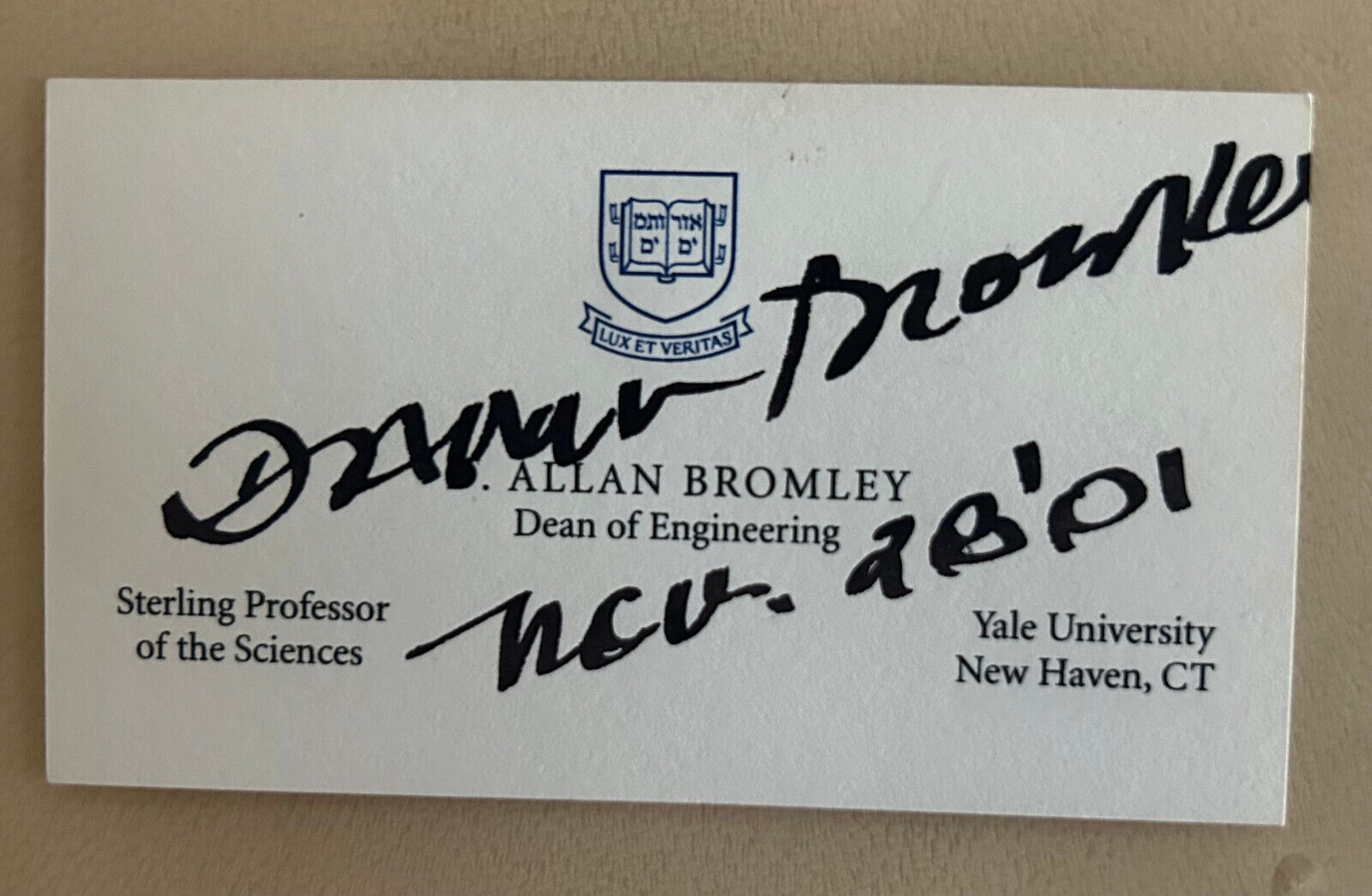 Allan Bromley (Canadian-American Physicist) Hand Signed Yale University Card