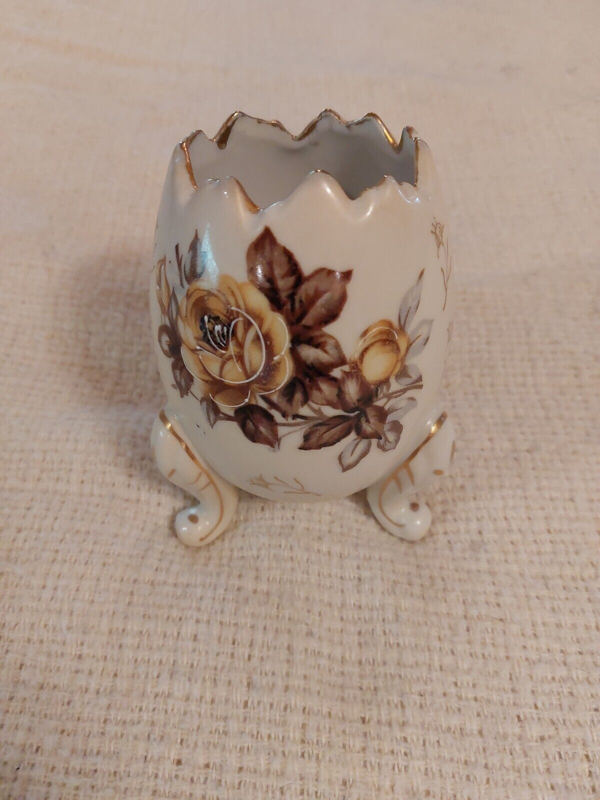 Vintage Napcoware Cracked Egg 3-Footed Vase Brown Floral C3199/M 