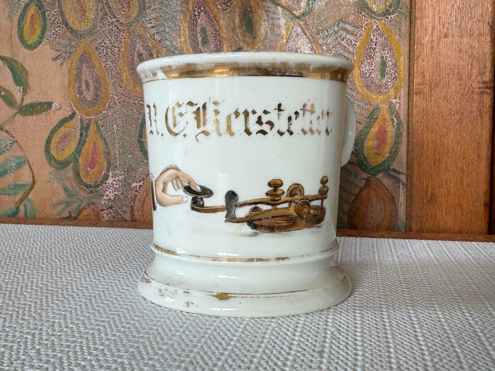 Antique Occupational Porcelain Shaving Mug - Telegraph Operator