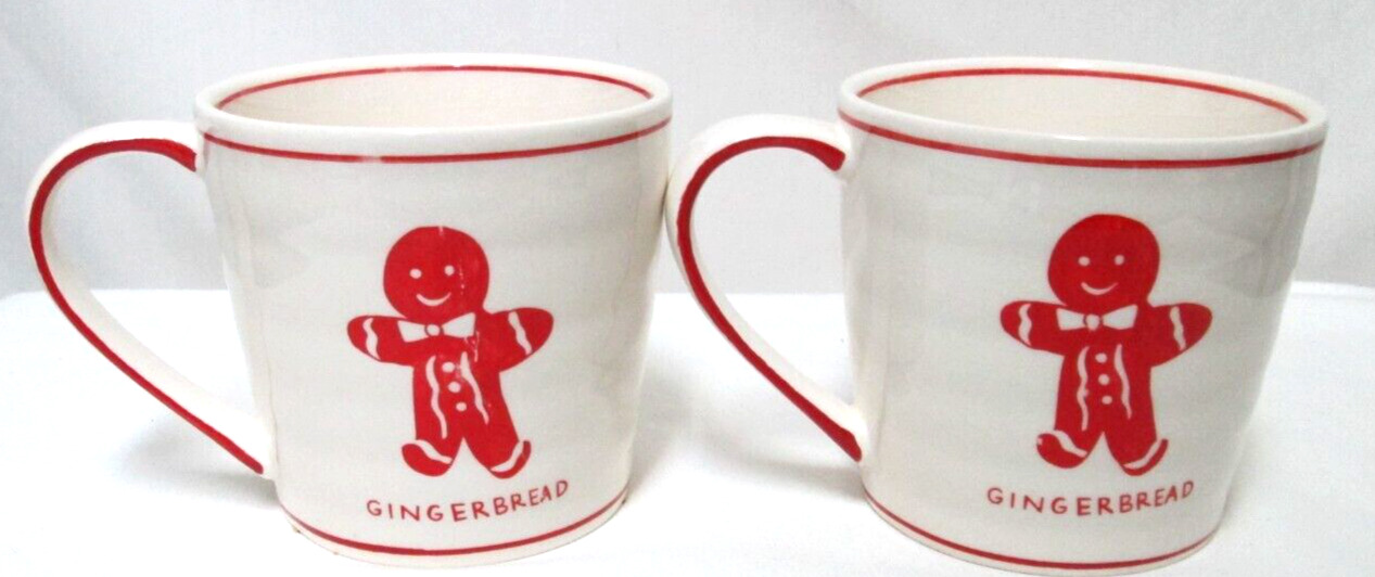 Molly Hatch Anthropologie Gingerbread Christmas mug cup set 2 stoneware Holidays