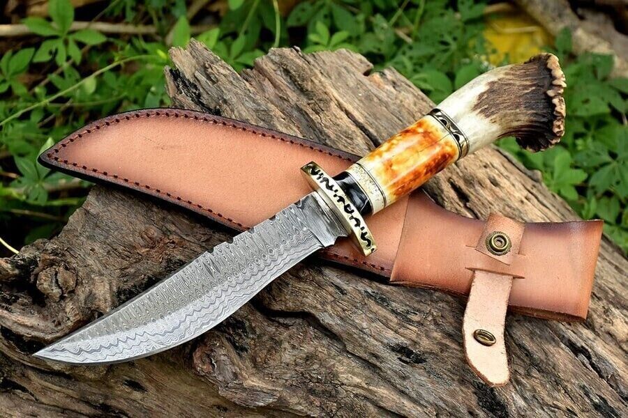 SHARD CUSTOM HAND FORGED DAMASCUS HUNTING BOWIE SURVIVAL HUNTING KNIFE W/SHEATH