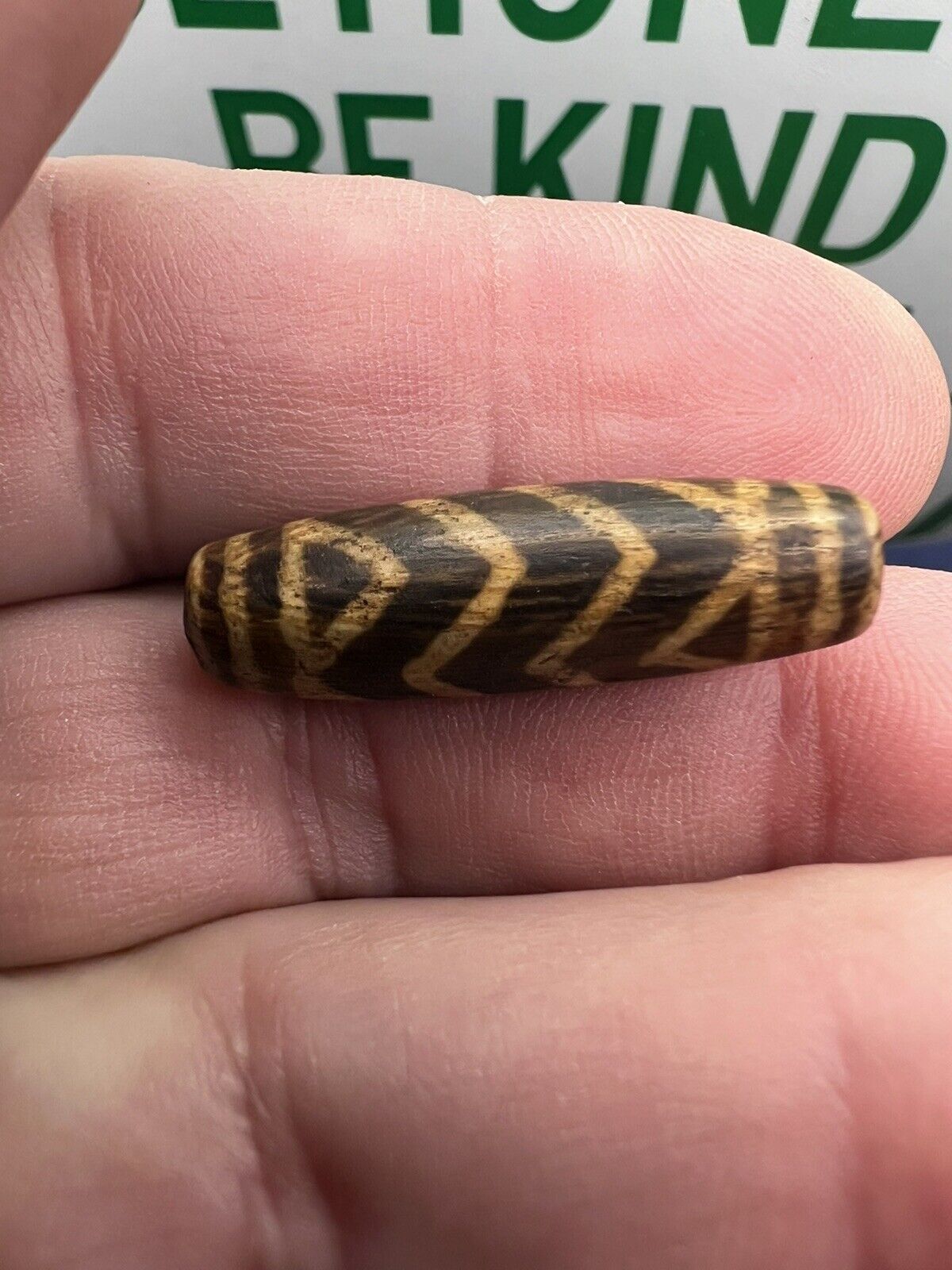 Ancient four zigzag tiger PUMTEK tube bead 29.7 x 9 mm collectible heirloom