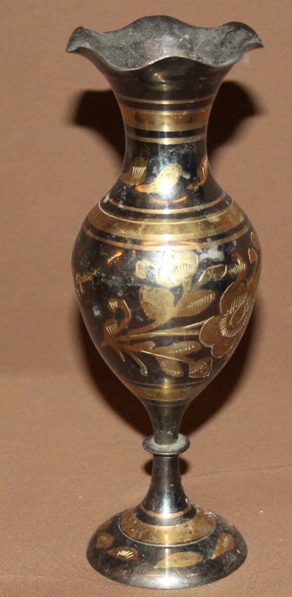 Vintage floral brass decorative vase 