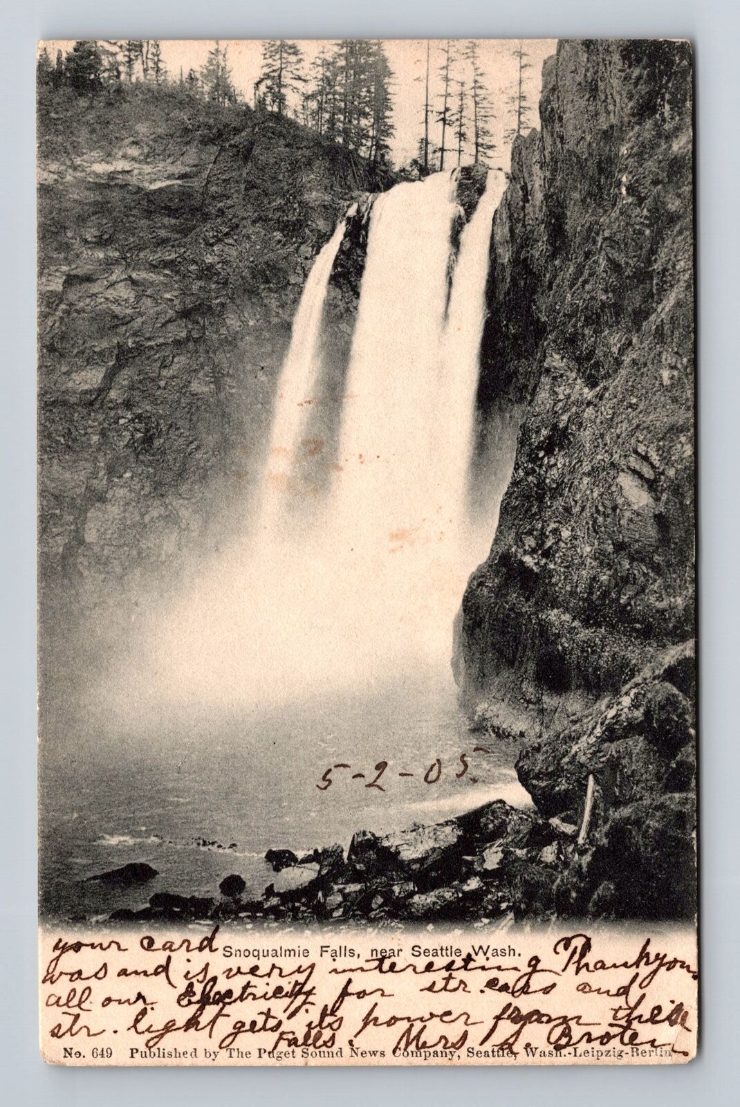 Seattle WA-Washington, Scenic View Snoqualmie Falls, Vintage c1905 Postcard