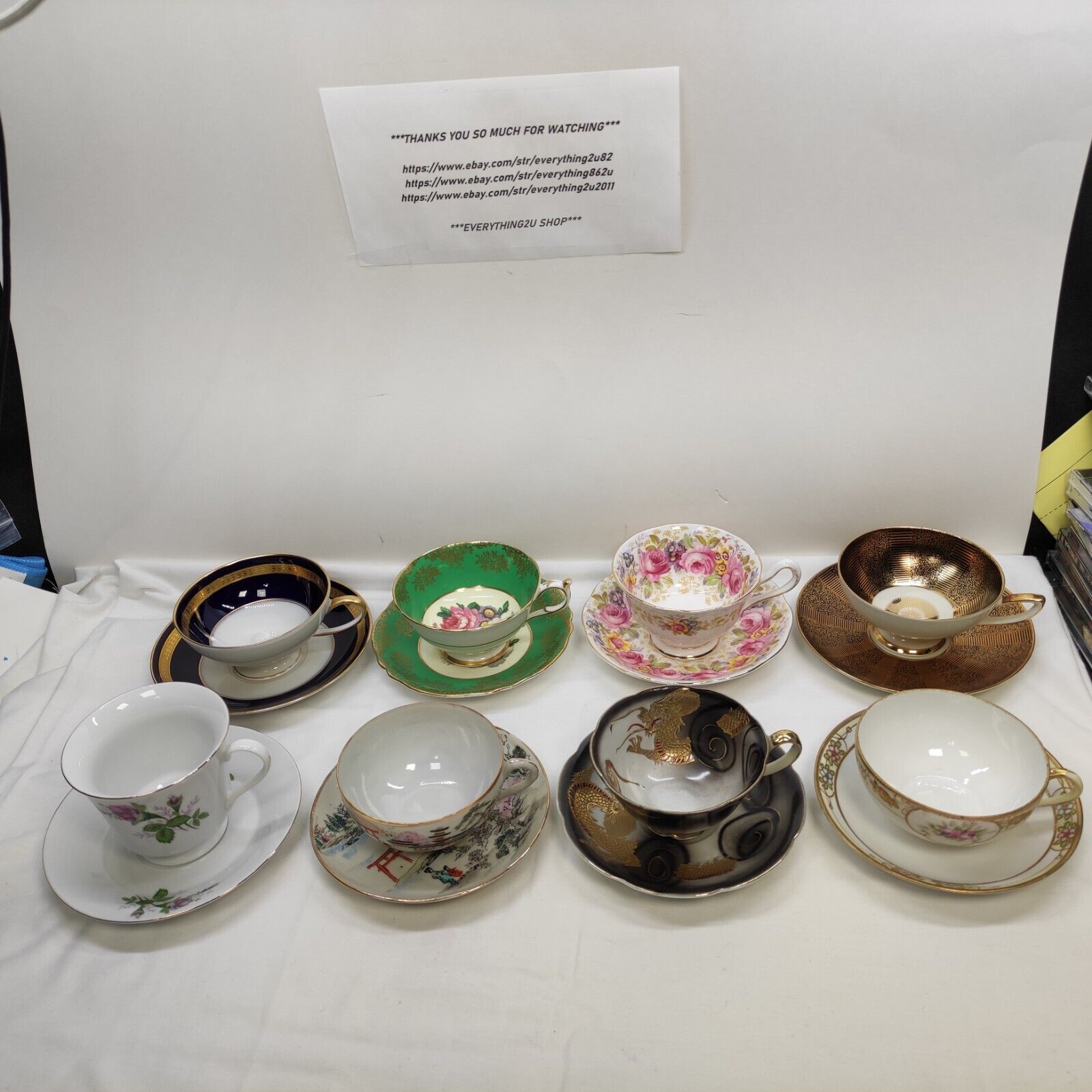 8 Vintage Tea Party Cup Saucers Paragon, Royal Albert, Rosenthal,Japanese, China