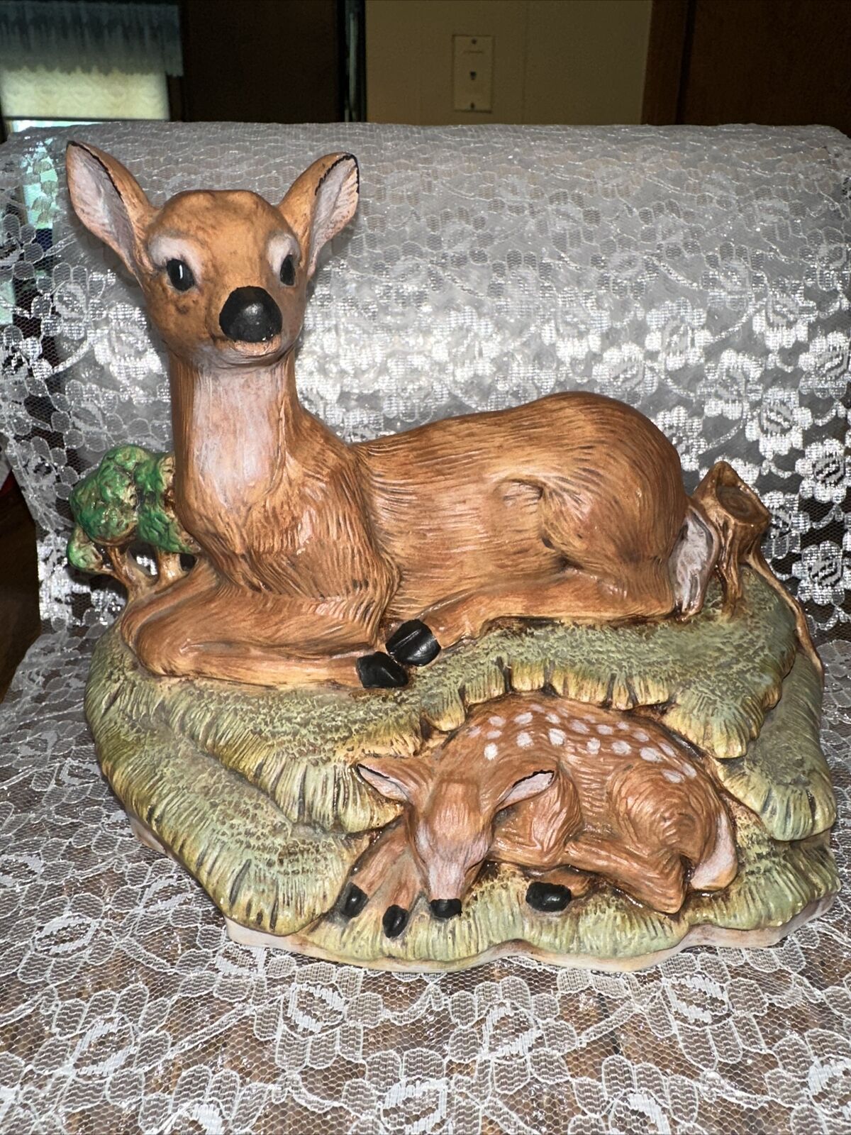 Vintage 1980’s Ceramic Deer And Fawn Figurine Wildlife