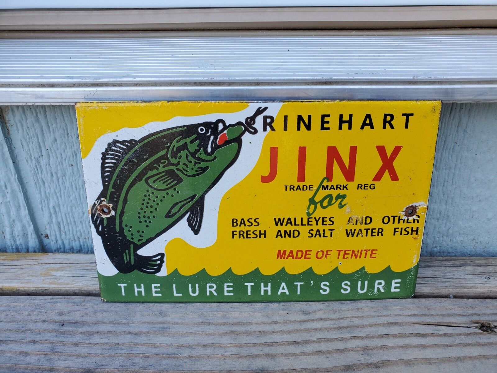 Rinehart JINX the Lure Thats Sure Porcelain Fishing Lure Sign 8