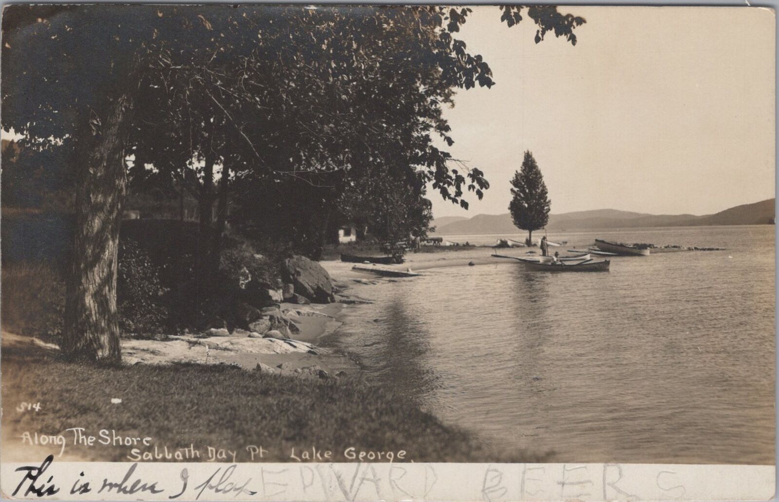 Along the Shore Sabbath Day Point, Lake George New York 1911 RPPC Postcard