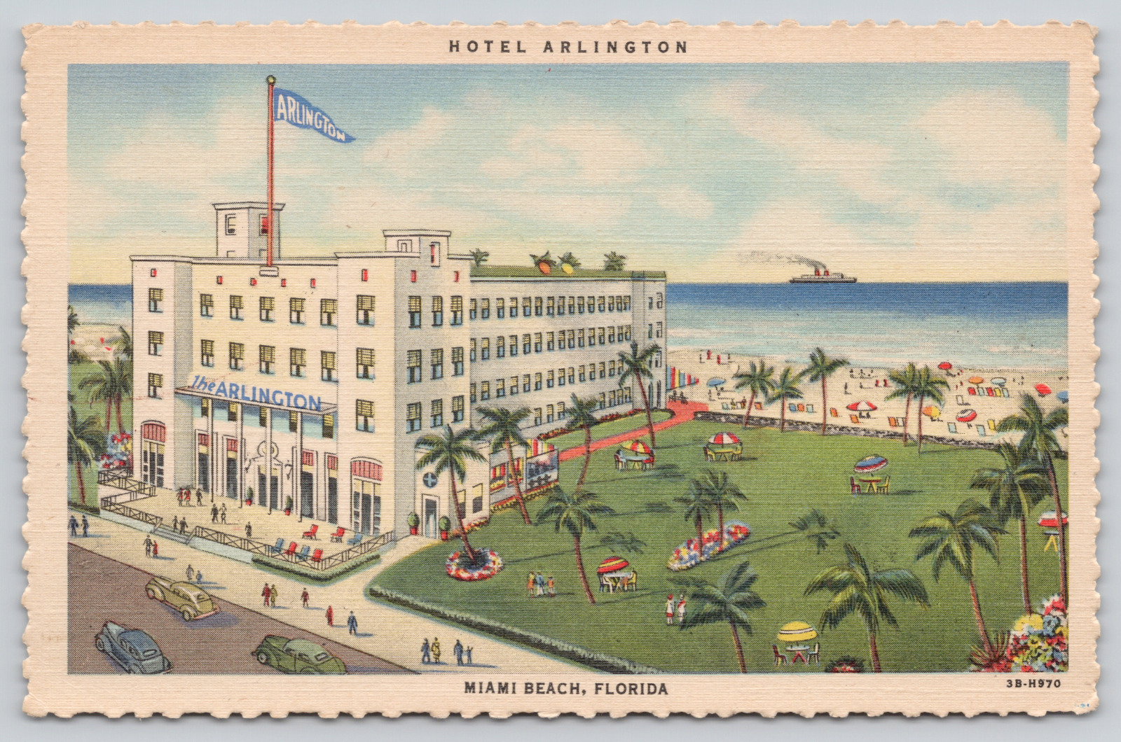 Postcard Hotel Arlington, Ocean Drive at 5th Miami Beach, Florida FL Linen A245