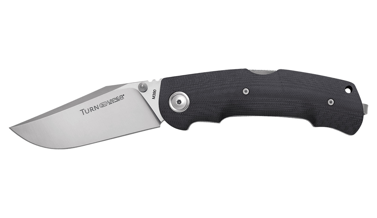 Viper Turn Folding Knife Black G10 Handle M390 Plain Edge Satin Finish V5988GB
