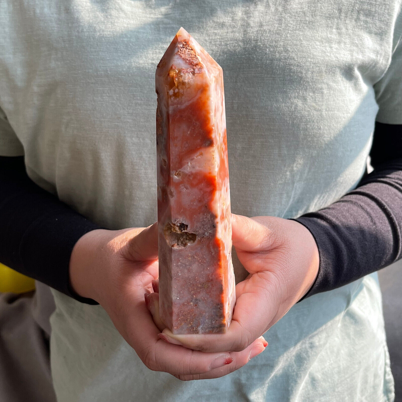 1.17LB Natural carnelian quartz obelisk crystal wand point healing TQS8779
