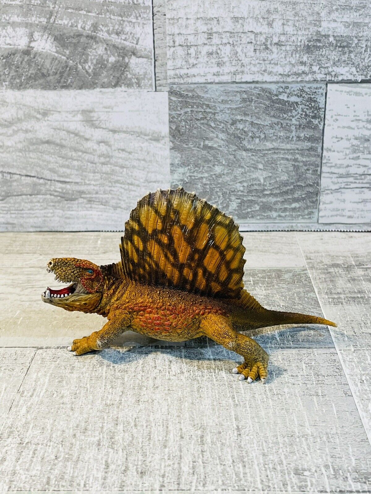 SCHLEICH Dinosaur DIMETRODON Articulated Jaw 2015 Figure Orange Brown 6”