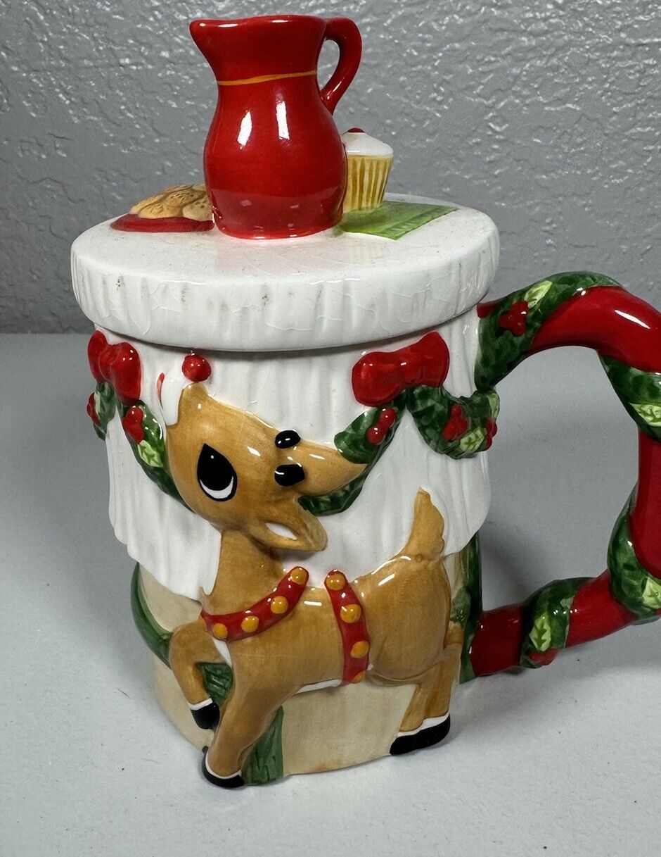 Lenox Rudolph the Red Nosed Reindeer Coffee Cup Mug with Lid 2002 Cute