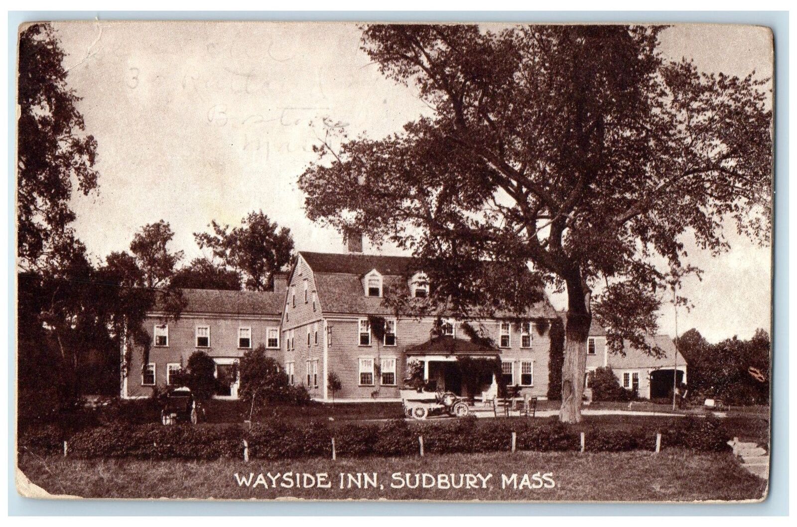 1907 Wayside Inn Exterior Roadside Scene Sudbury Massachusetts MA Trees Postcard