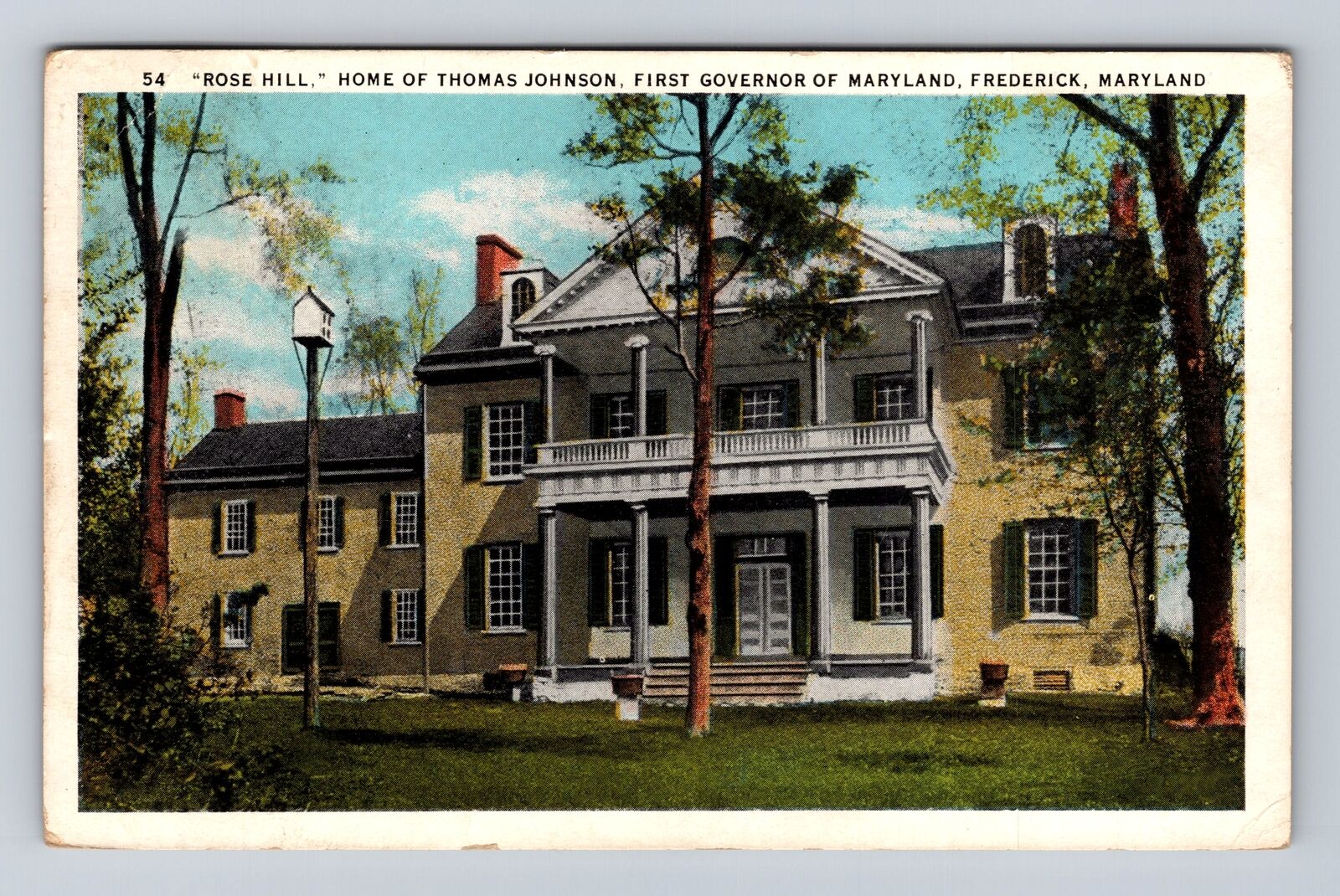 Frederick MD-Maryland, Rose Hill, Thomas Johnson Home, Vintage Souvenir Postcard