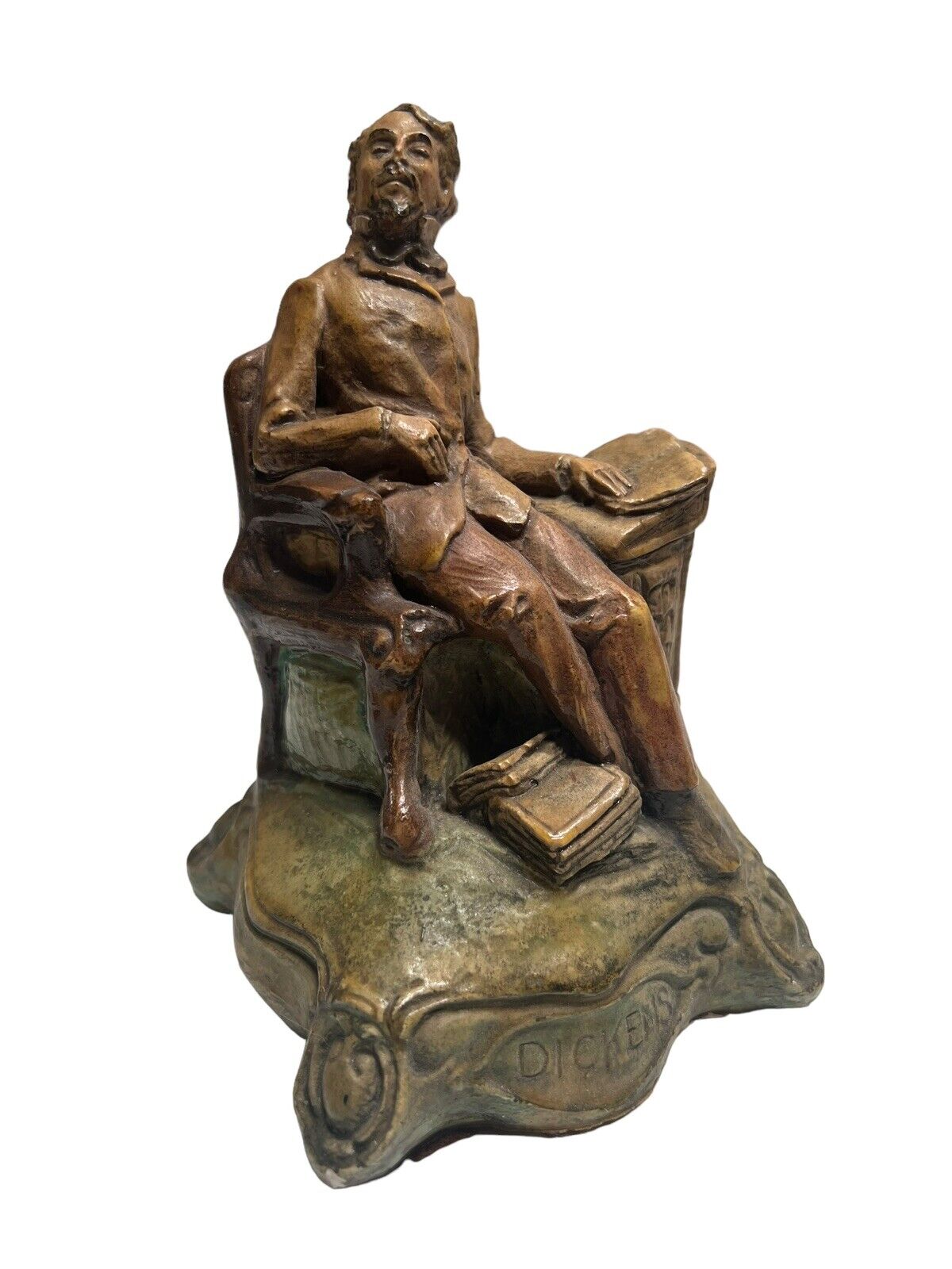 Vintage Charles Dickens In Reading Chair Statue Sculpture Library Bookcase Decor
