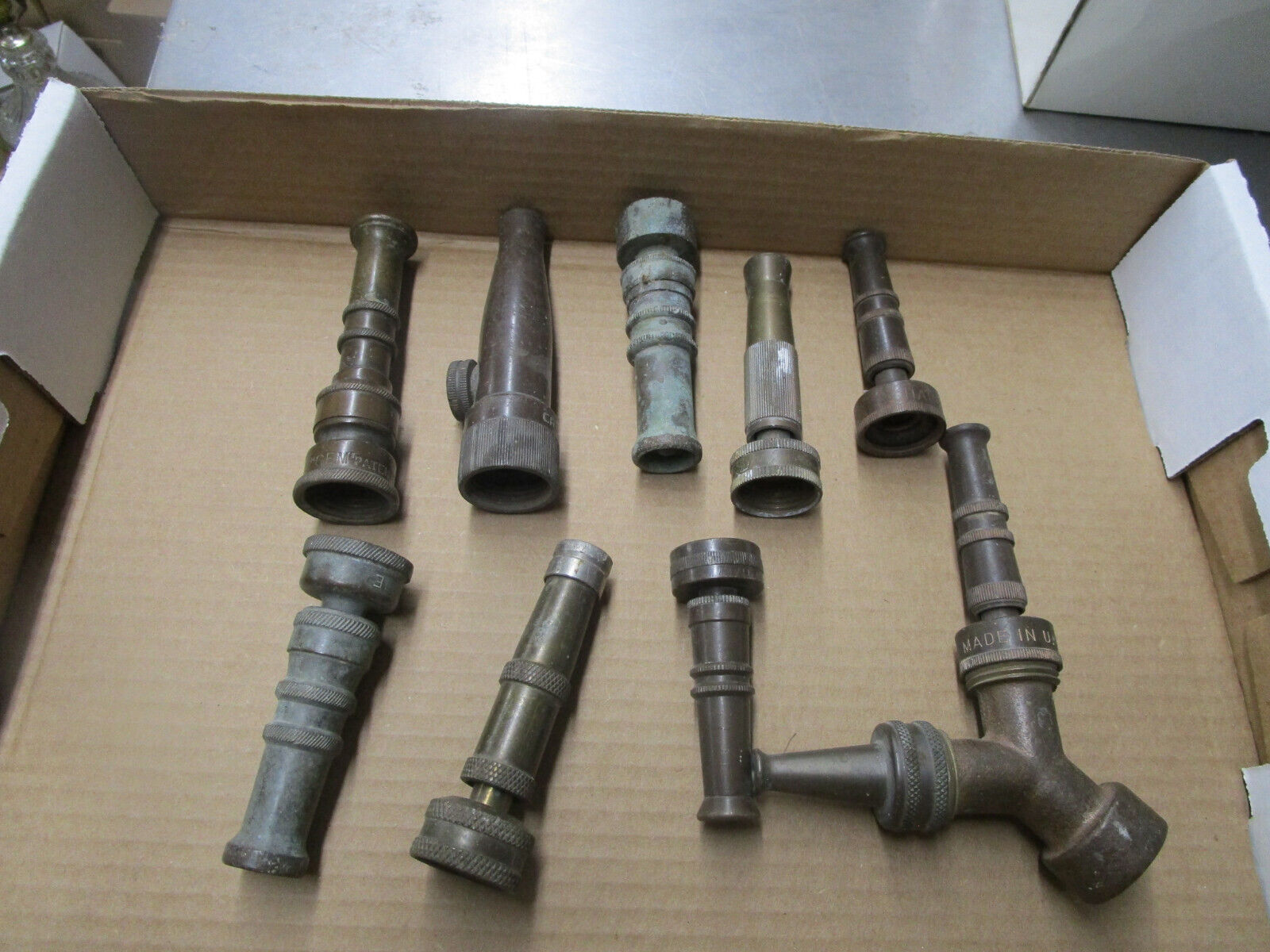Collection Of Nine Vintage Brass Hose Nozzles High Pressure