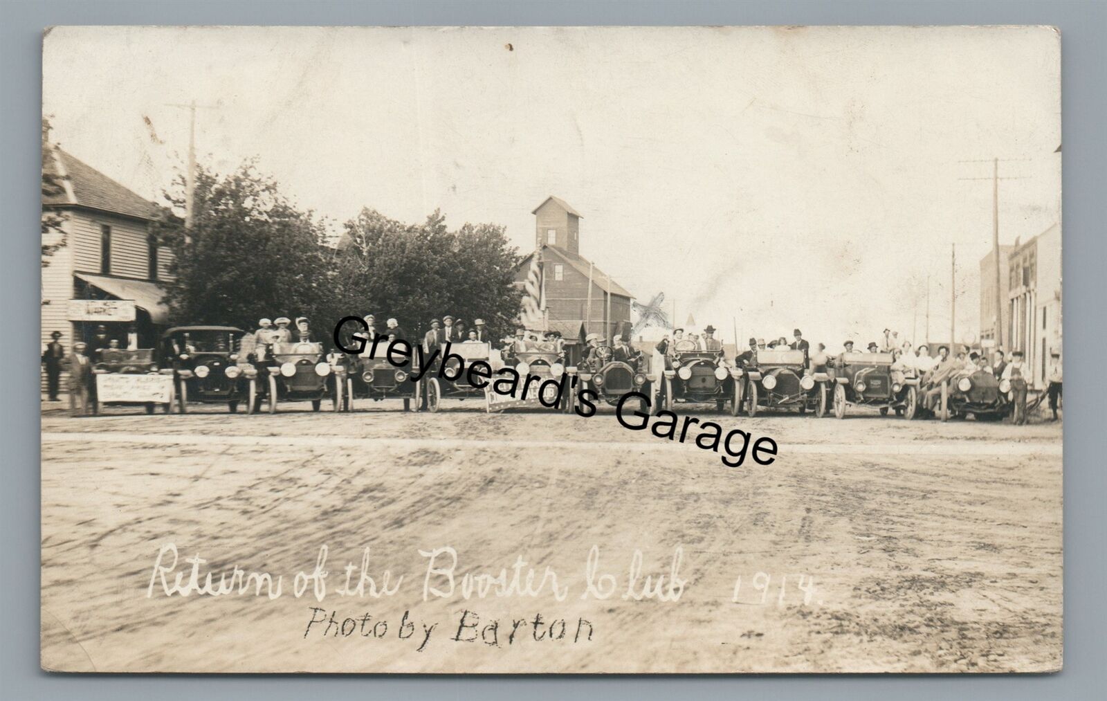 RPPC Booster Club Cars PRETTY PRAIRIE KS Kansas Vintage 1914 Real Photo Postcard
