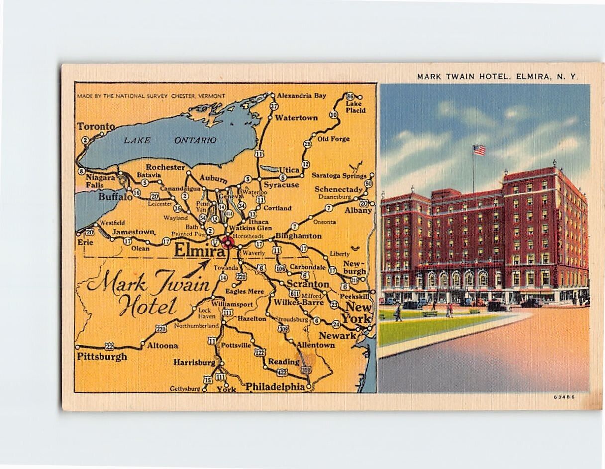 Postcard Mark Twain Hotel Elmira New York USA