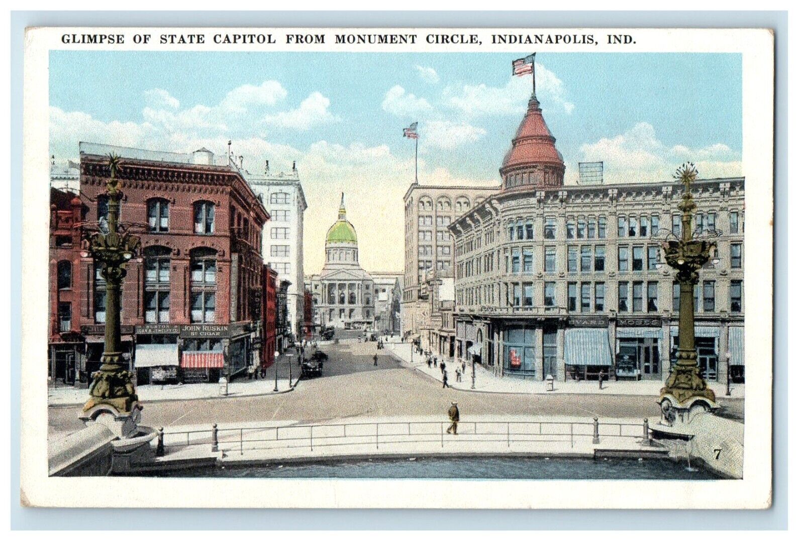 c1910's Glimpse Of State Capitol From Monument Circle Indianapolis IN Postcard